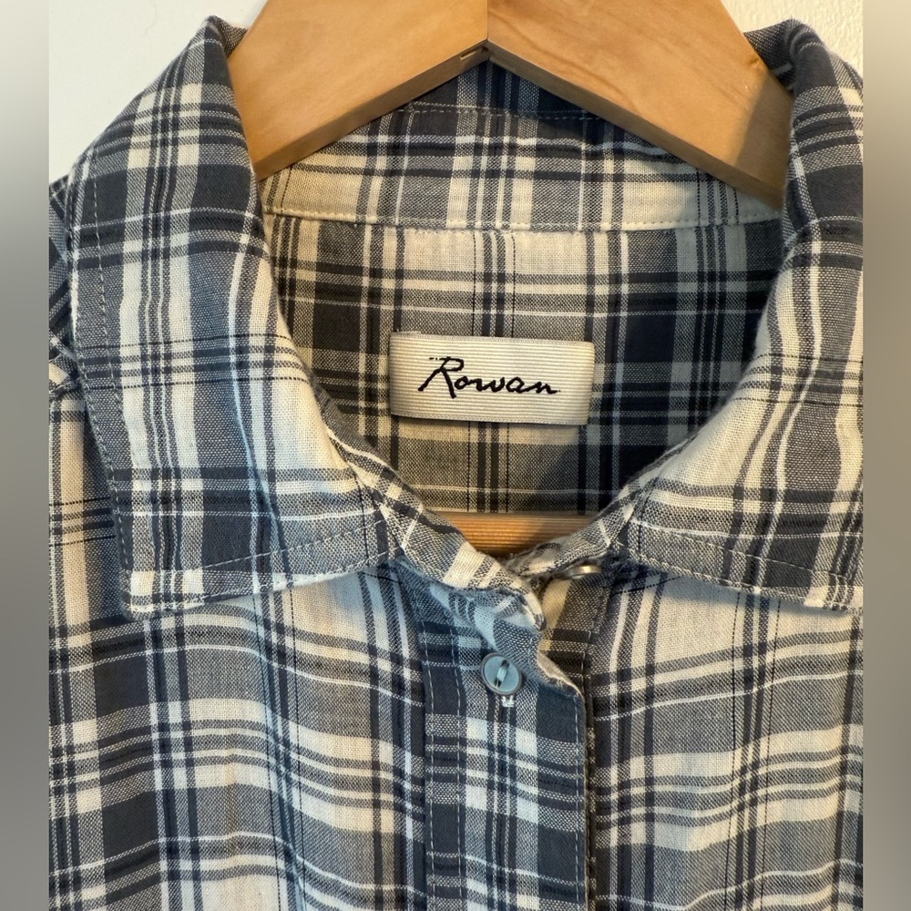 Rowan Women's Blue and White Plaid Button Down Shirt - Dallas Oversized - Picture 2 of 11
